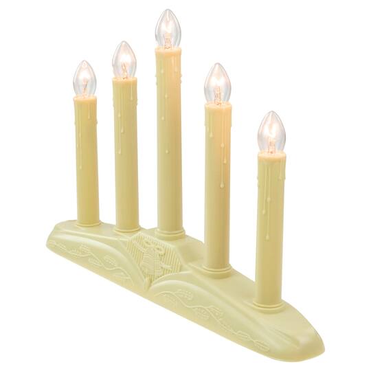 14.5" Ivory 5-Lights Christmas Chandelier on Holly Berry & Bell Base Candle Lamp